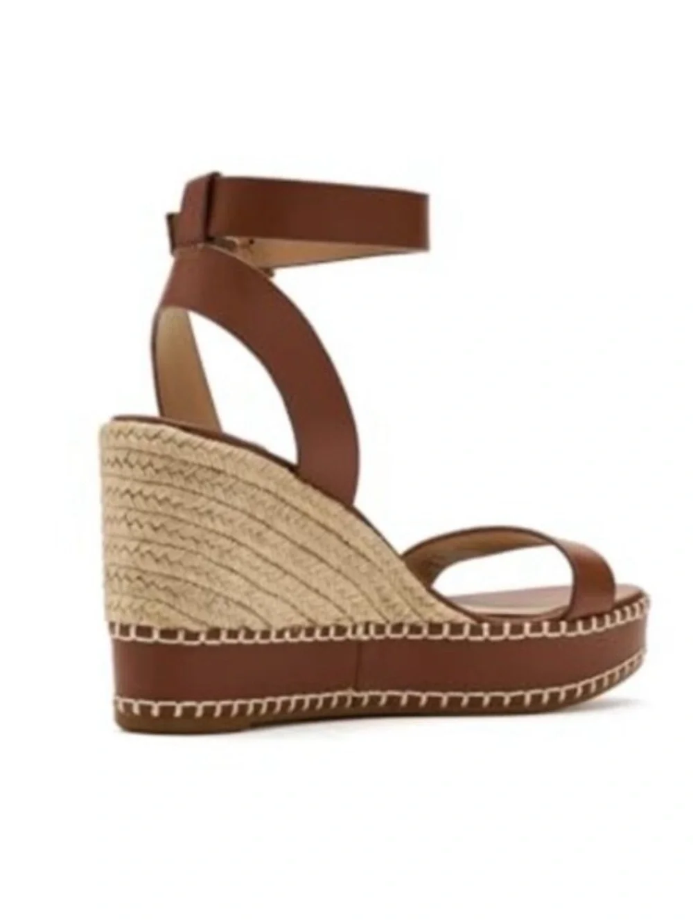 Lauren Ralph Lauren Brown Leather Ankle-Strap Espadrille Wedge